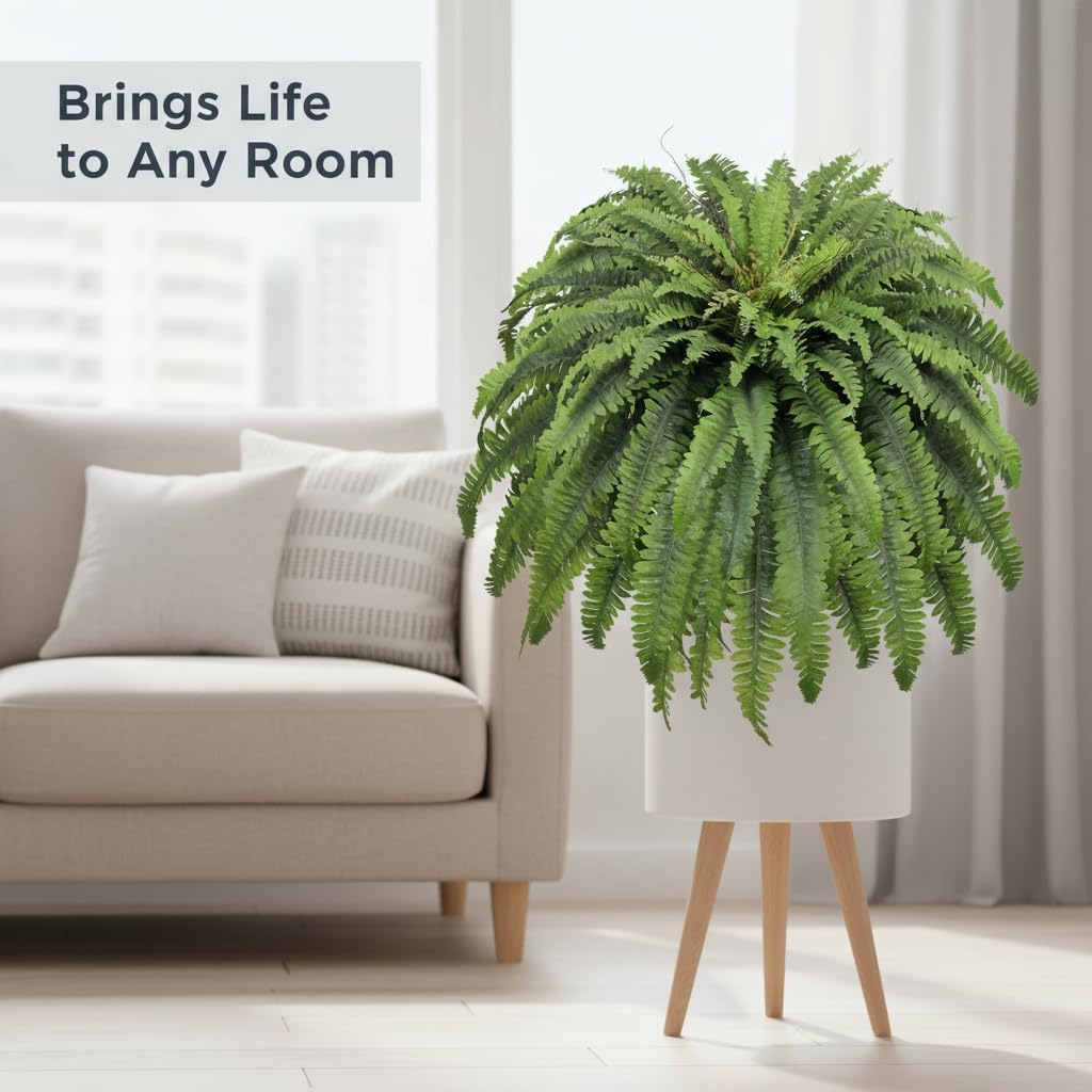 50 Fake Ferns Artificial Plants Large, 98 Fronds 2 Artificial Ferns for Outdoors and Indoors, Suitable for Planter Garden Porch Office Decor